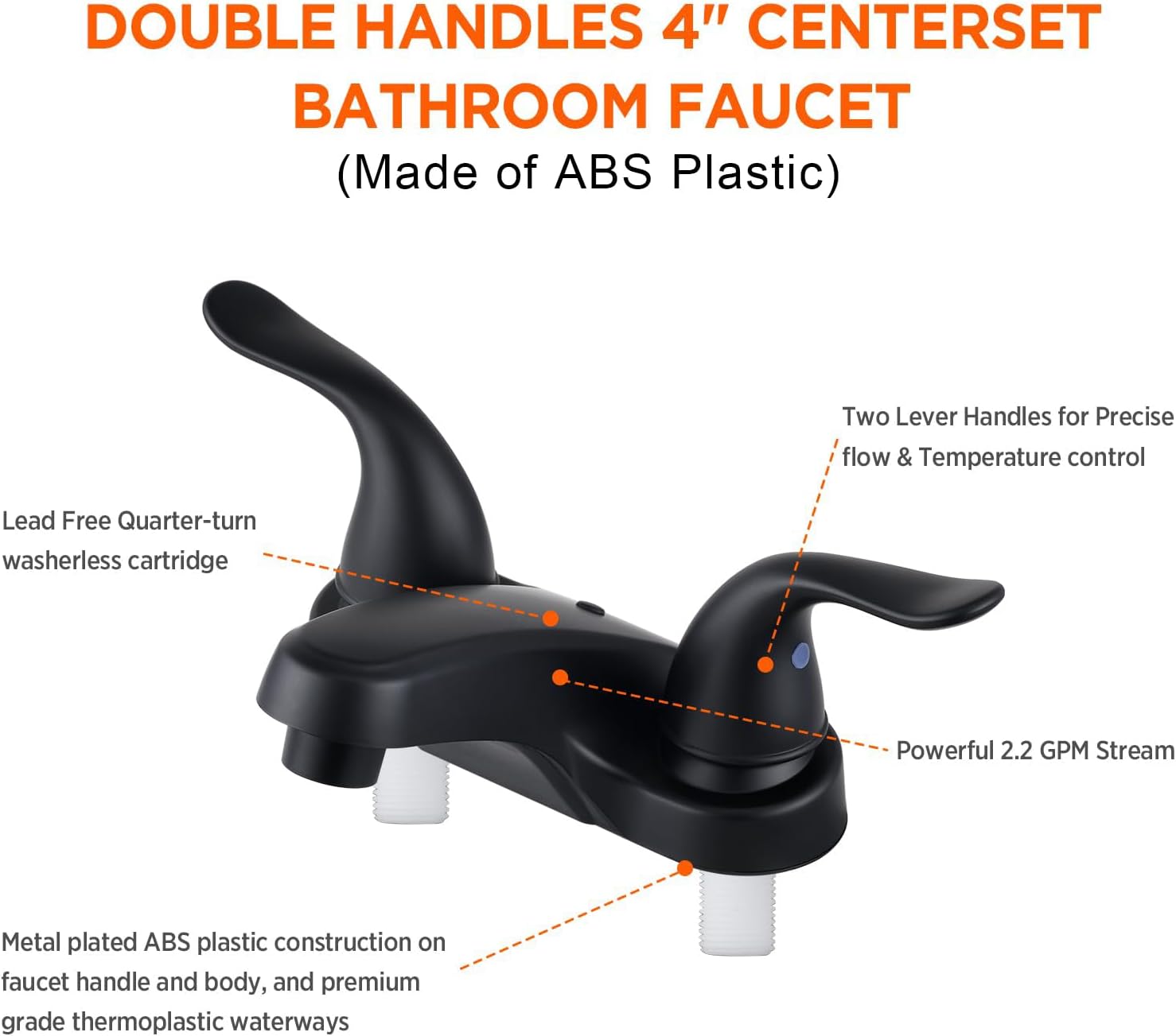 Grifo de lavabo de baño con doble asa, juego central de 4 pulgadas, grifo de fregadero negro para baño con tapón de drenaje emergente, grifos de
