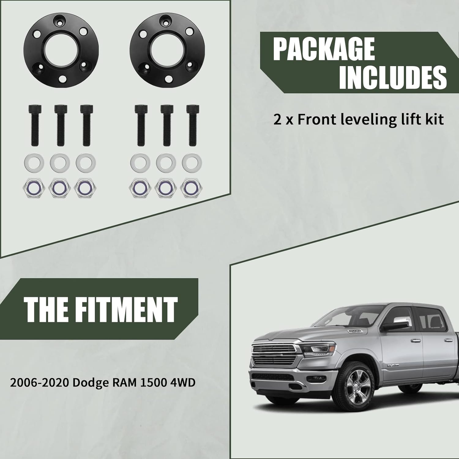 AUTOPTIM – Kit de elevación de nivelación delantera de 2.5 pulgadas, repuesto para Dodge Ram 1500 4WD 2006-2023, Dodge Dakota 2WD 2005-2011
