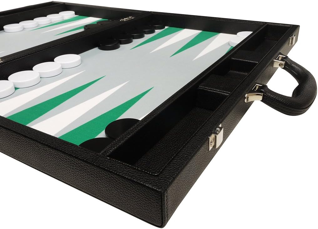 Juego de Backgammon Premium de 19 pulgadas, tamaño grande, tablero negro, puntos blancos y verdes