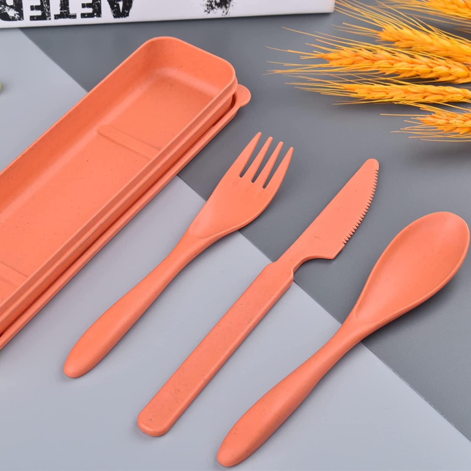 Utensilios de viaje con estuche, utensilios de campamento, 4 juegos de cucharas y tenedores de plástico, cubiertos de plástico, juego de utensilios