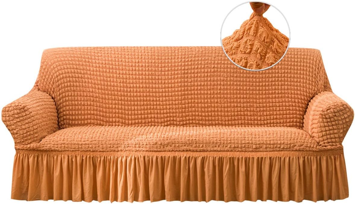 Funda elástica para sofá, lavable, protector de muebles con parte inferior elástica y falda para niños y mascotas (naranja, mediano)