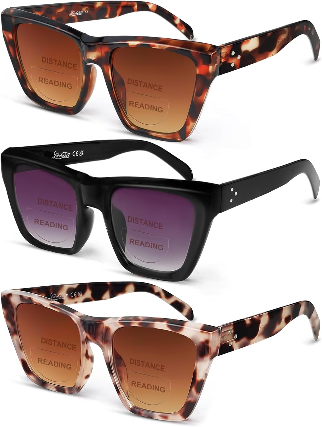 Paquete de 3 lentes de sol bifocales para mujer, lentes de lectura de sol de ojo de gato para mujer con gafas vintage de gran tamaño