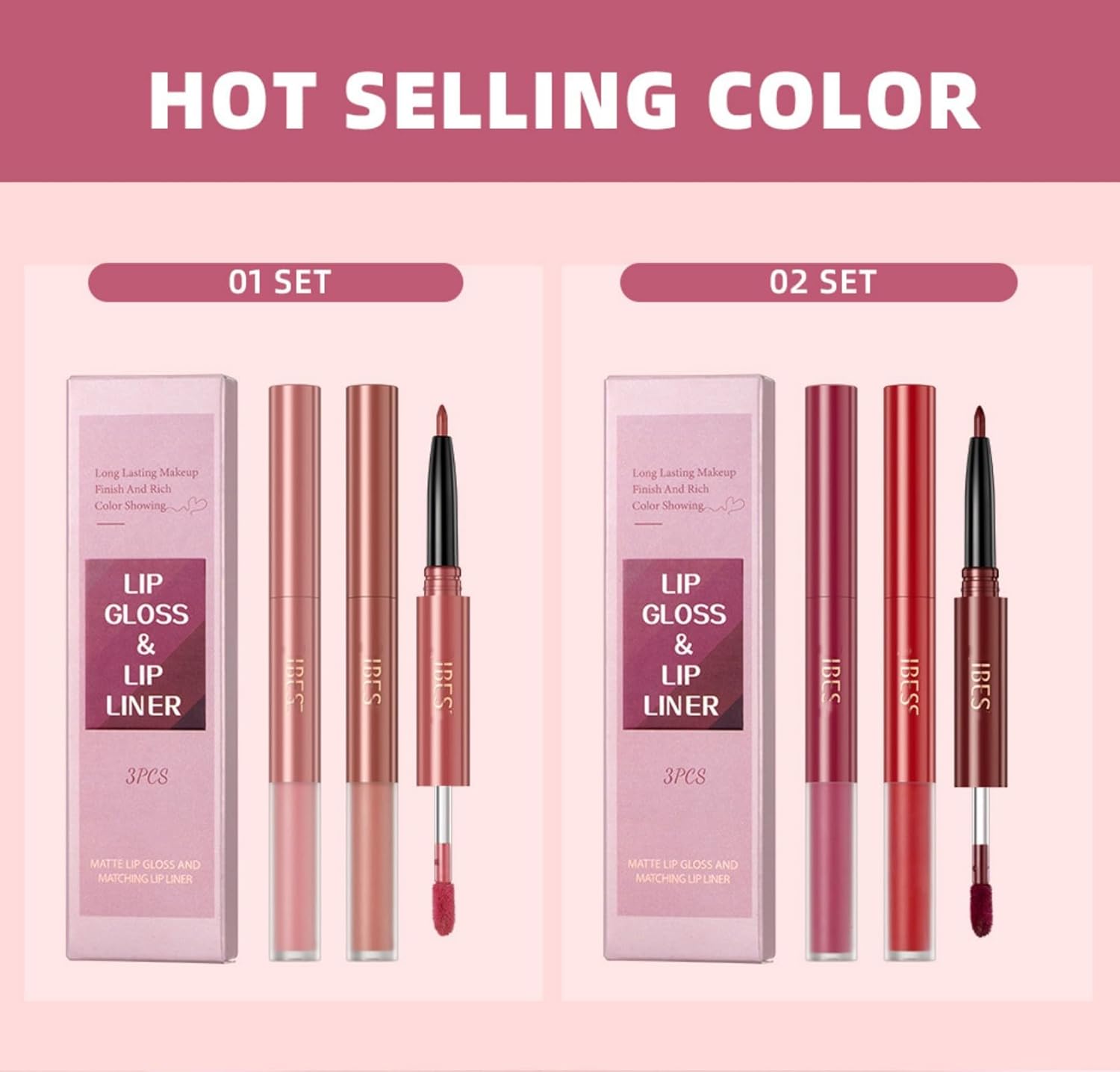 Kit de 3 lápices labiales líquidos mate y delineador de labios 2 en 1, juego de brillo labial pigmentado y delineador de labios de larga duración e
