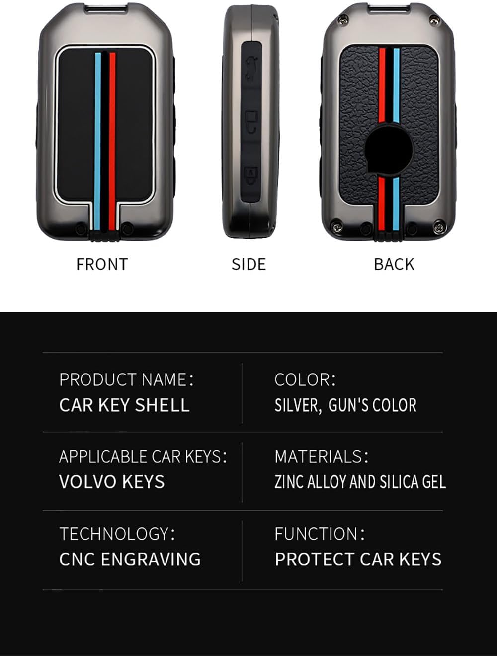 KUNIO Funda protectora para llavero de automóvil para Volvo XC40 XC60 S90 XC90 V90 T5 T6 T8, a negro