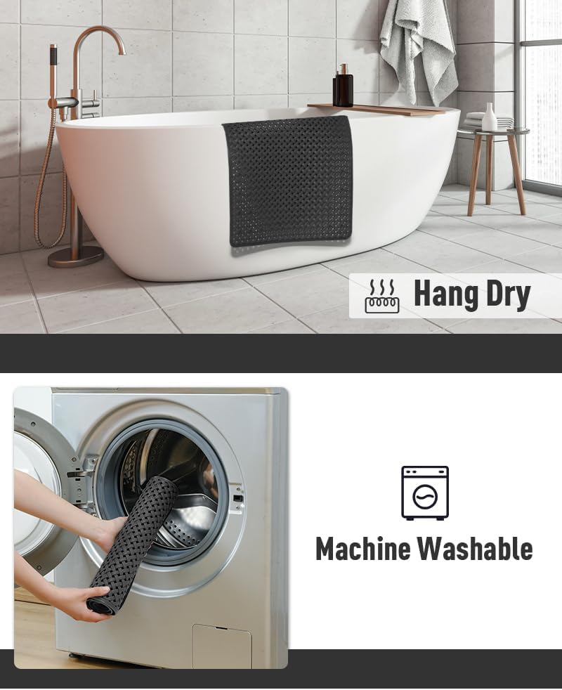 tchdio Tapete extra largo antideslizante de 40 x 16 pulgadas, tapete de ducha con ventosas fuertes y agujeros de drenaje, lavable a máquina, para