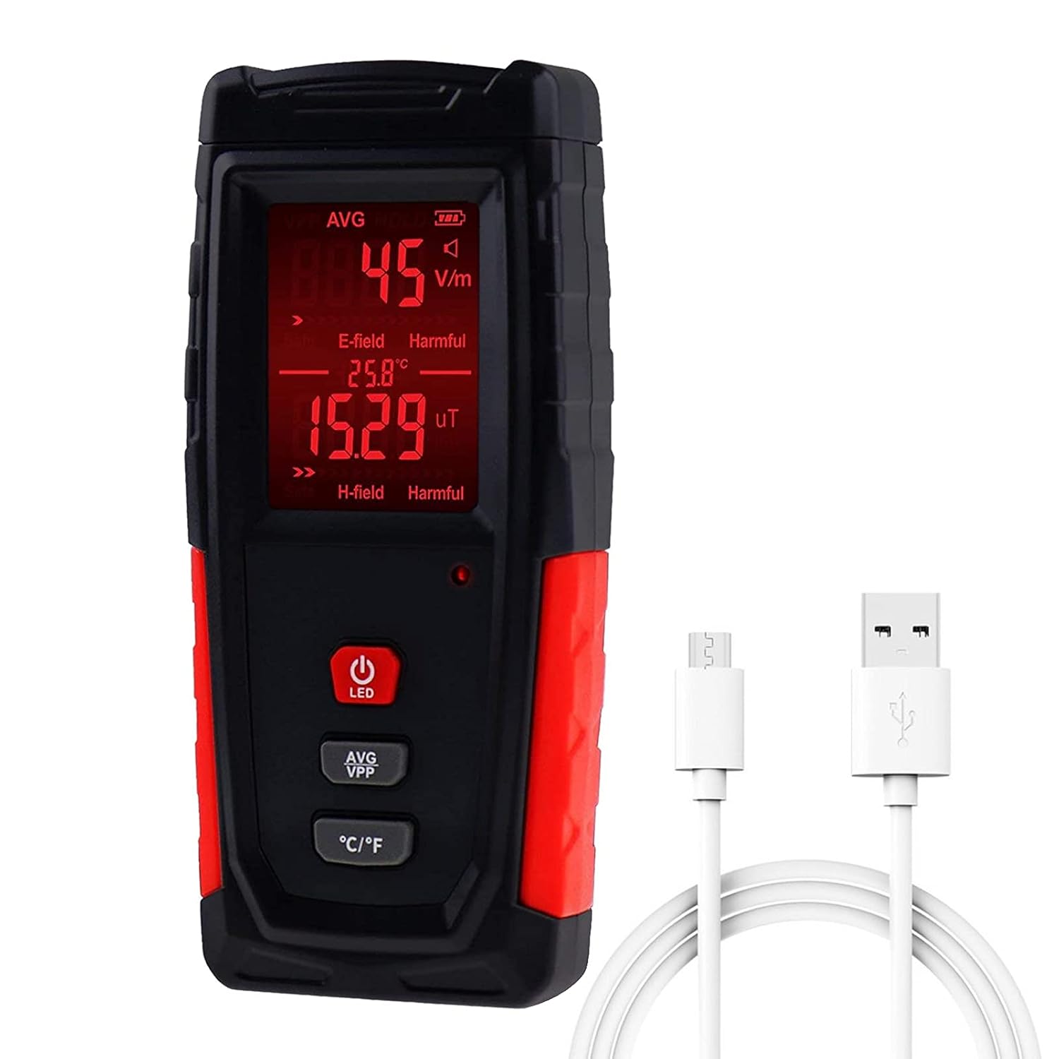Probador digital EMF Detector de radiación de campo eléctrico y magnético Medición de temperatura con pantalla de color y batería recargable