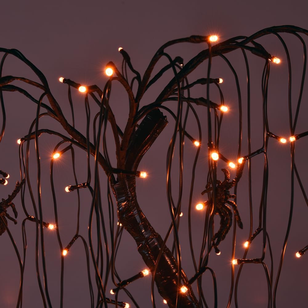 Luz de bonsái de sauce iluminada de 24 pulgadas para Halloween, 80 luces LED naranjas, lámpara de mesa, árbol artificial, decoración de escritorio