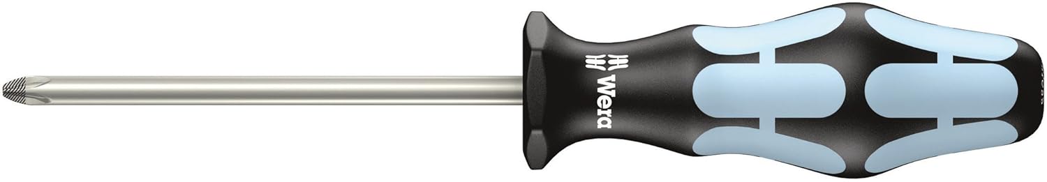Wera 05032032001 Kraftform – Destornillador Pozidriv inoxidable 3355 PZ, punta láser, cabeza PZ 2, longitud de la hoja de 4 pulgadas