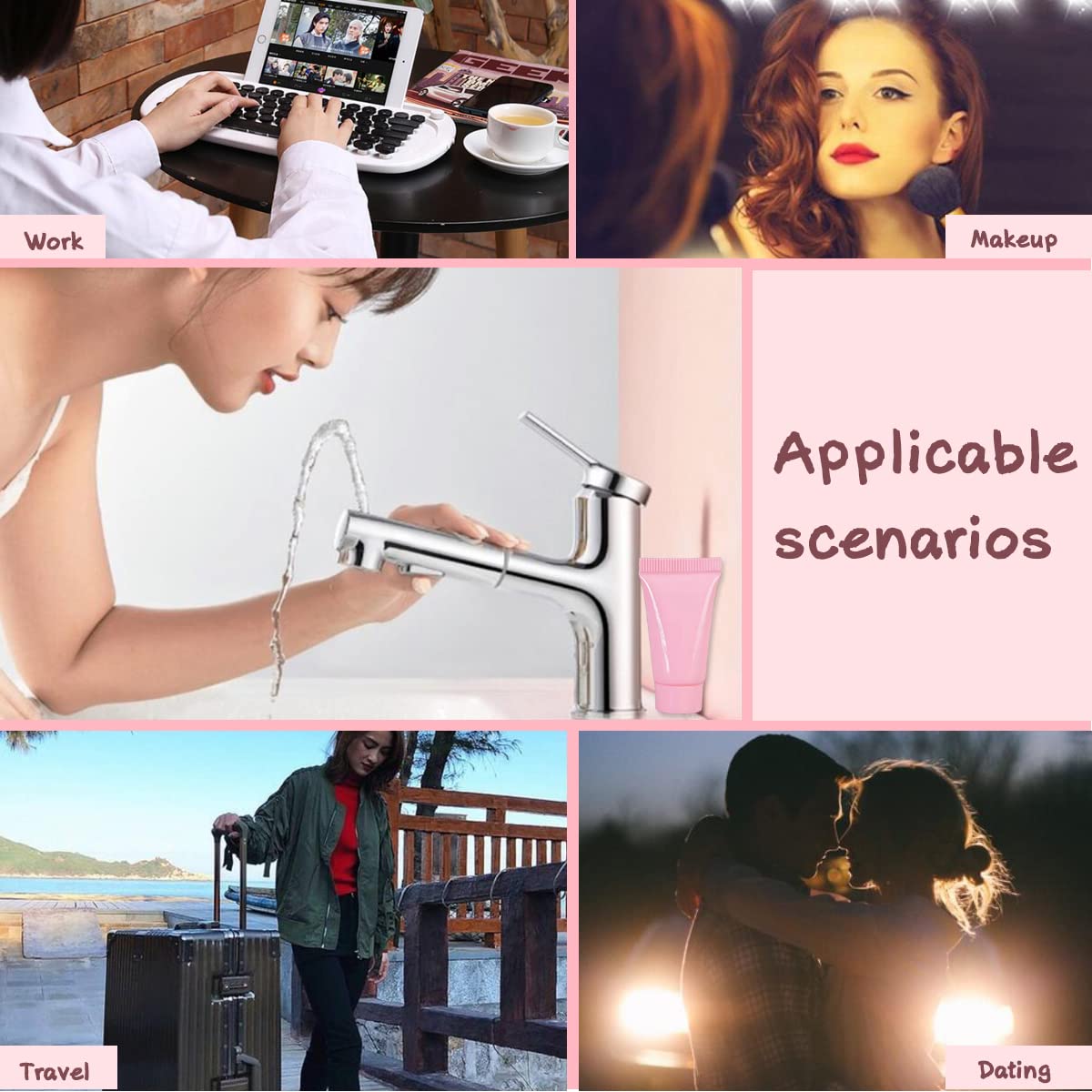50 unidades de 0.2 fl oz vacíos rosados recargables tubos de plástico cosméticos de viaje maquillaje embalaje botellas de muestra recipientes para