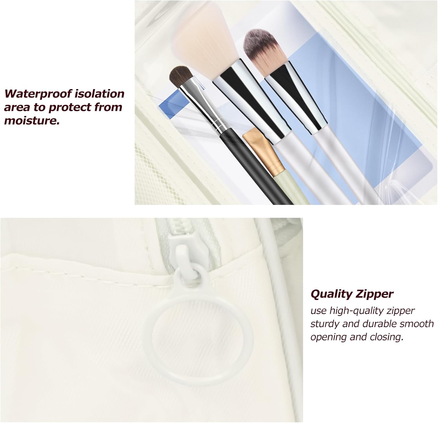 Neceser para mujer de viaje, bolsa de maquillaje con cremallera, artículos de aseo esenciales de tamaño de viaje, Beige, Viajes