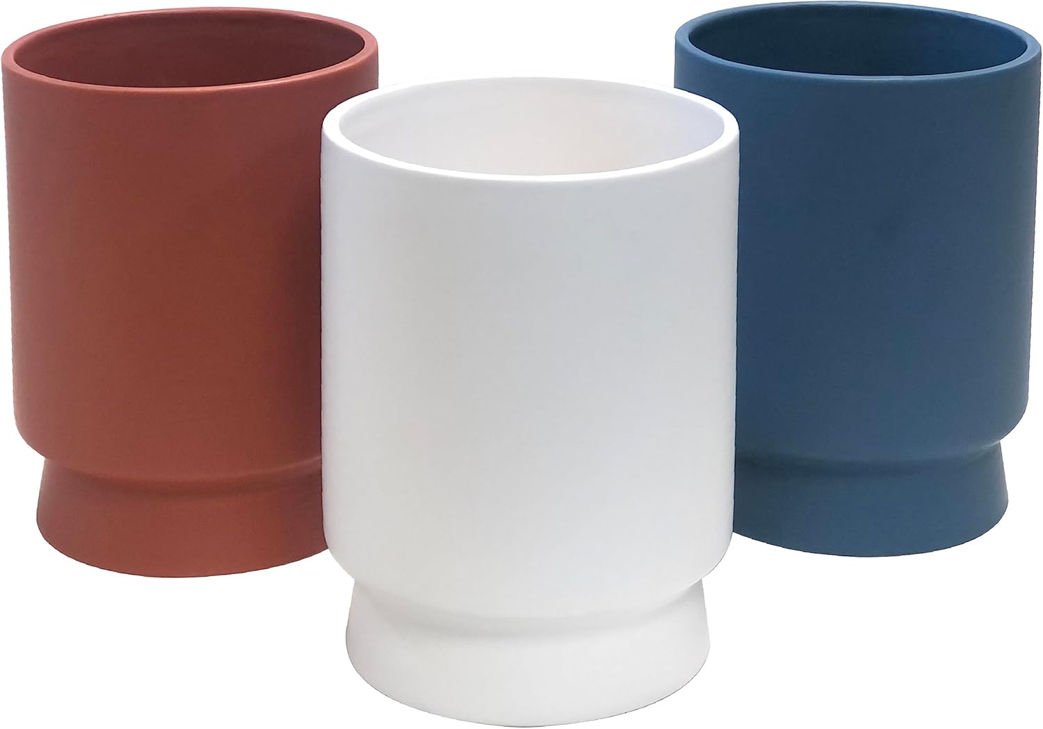 MISCO Macetero de cerámica con pedestal, color blanco