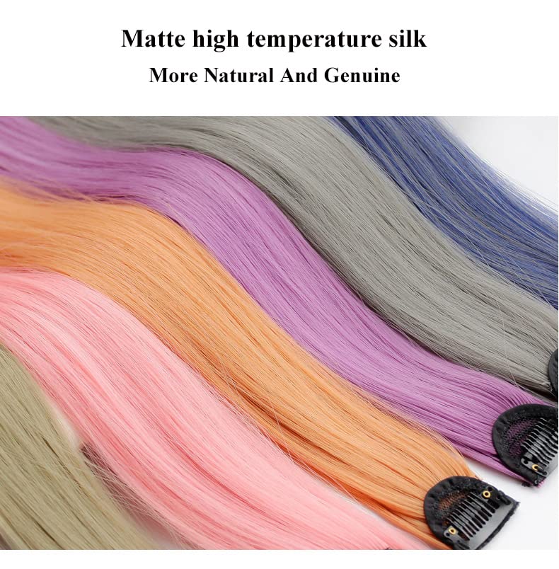 10 extensiones de cabello de colores con reflejos para fiesta, color gris claro, rizado, ondulado, postizo con clip en rayas sintéticas para niños,