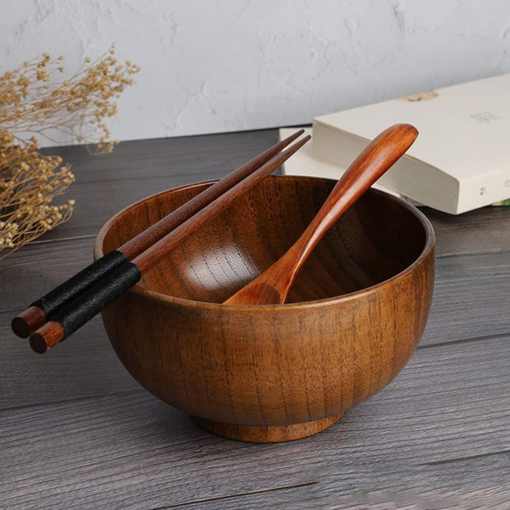 Hemoton Tazón de madera simple de 10X6.5CM Tazón de comida Tazón de madera hecho a mano Tazones de sopa Cuencos de cereales Tazones de arroz Tazones