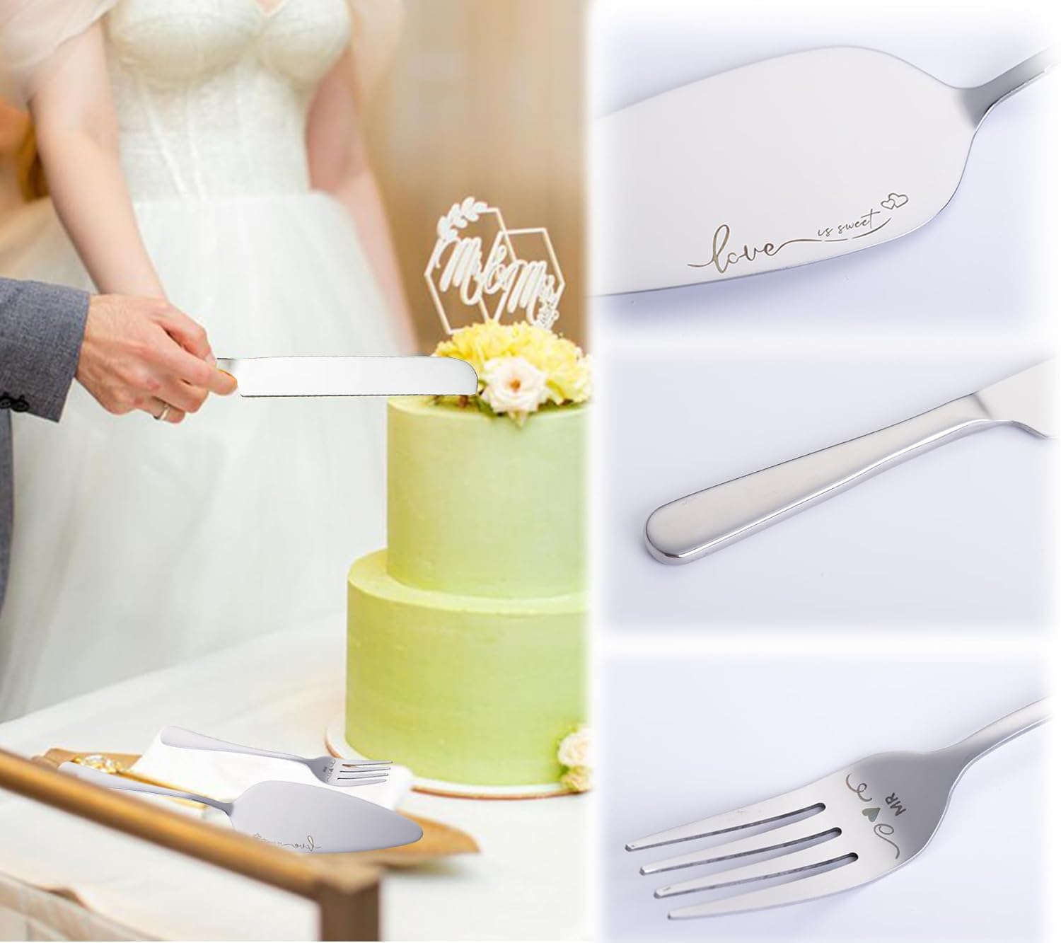 Juego de cortar pasteles para boda, juego de cuchillos y servidores para tartas de boda, tenedores y cortadores, espátula para tartas, cumpleaños,