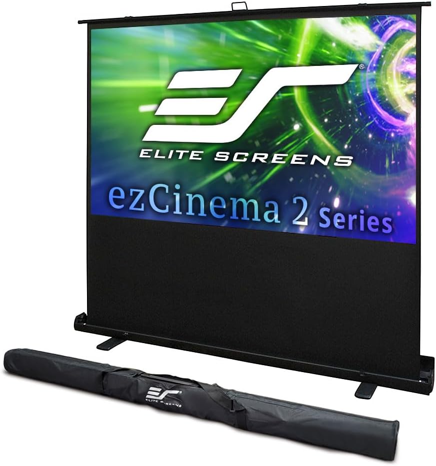 Elite Screens ezCinema 2 – Pantalla de proyector, 107 pulgadas 169 manual de piso, con parte trasera de tijera, proyección frontal portátil de cine