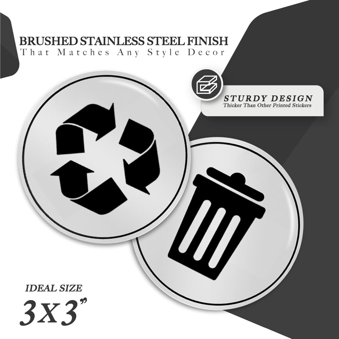 Juego de 2 calcomanías de basura y reciclaje, para interiores y exteriores, resistentes a los rayos UV, estable y resistente a la intemperie,