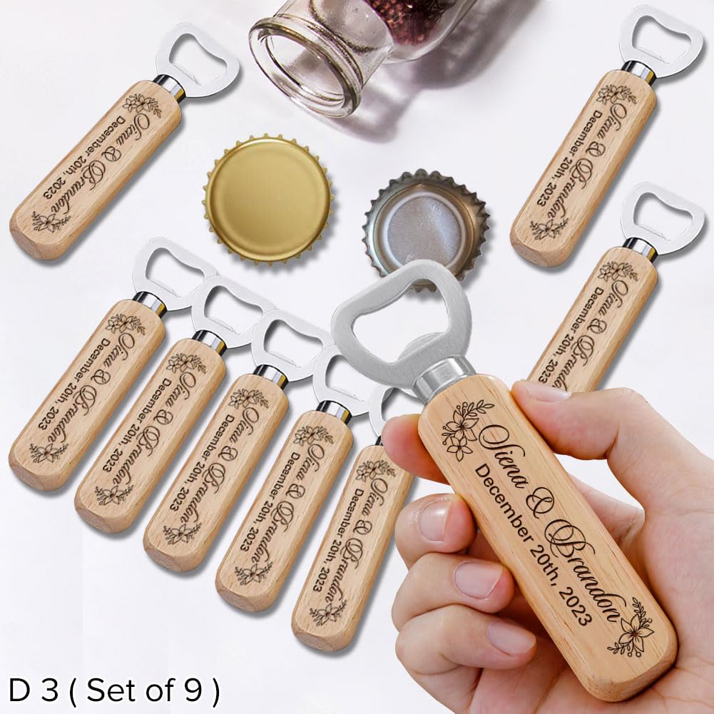 Personalized Bottle Openers, Wooden Custom Couple’s Names & Date Openers for Wedding Gift, Idea Gifts for Wedding (Set of 6)