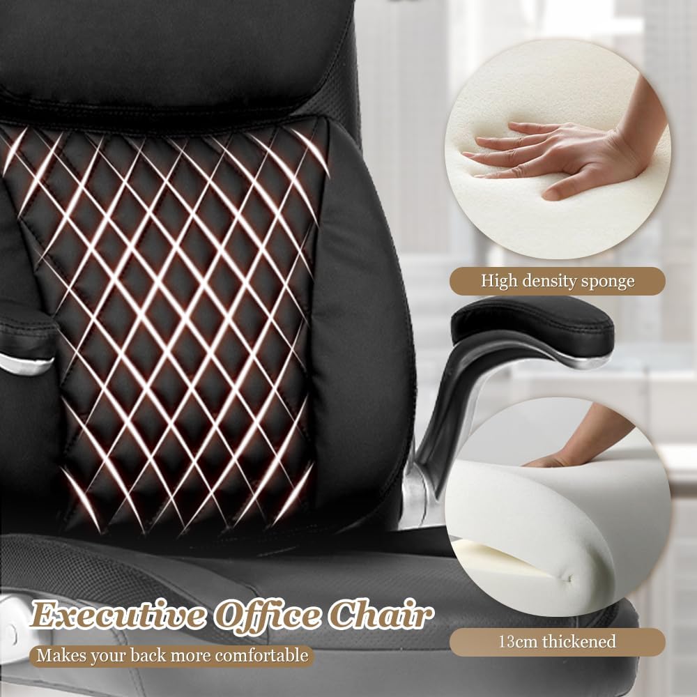 Silla de oficina grande y alta, silla de escritorio ejecutiva resistente con reposabrazos abatibles, respaldo alto, asiento ancho, acolchado grueso,