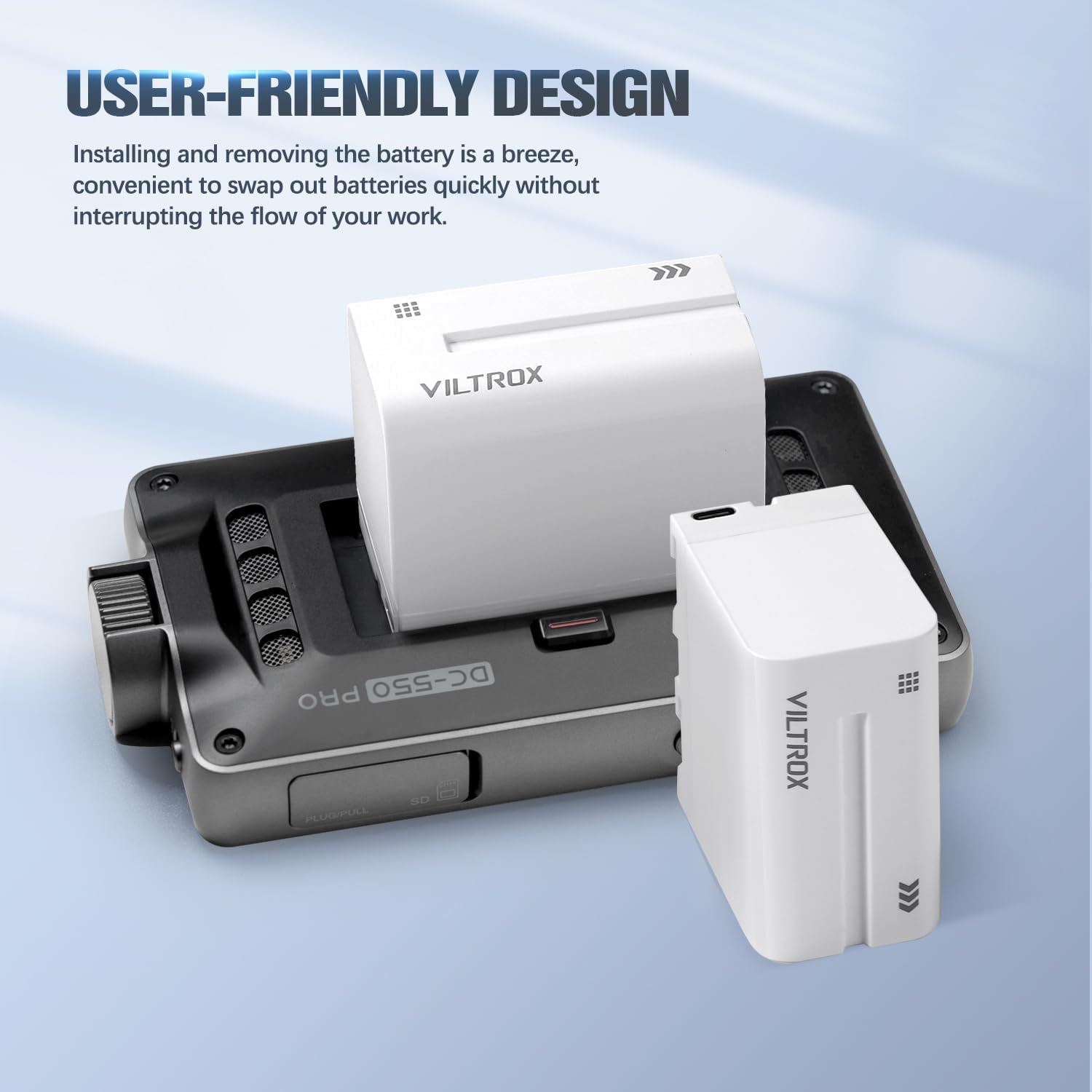 VILTROX Batería NP-F970, 2 paquetes, repuesto para Sony NP-F550 F570 F750 F770 F950 F960 F970, compatible con luz LED, monitor de campo de video,