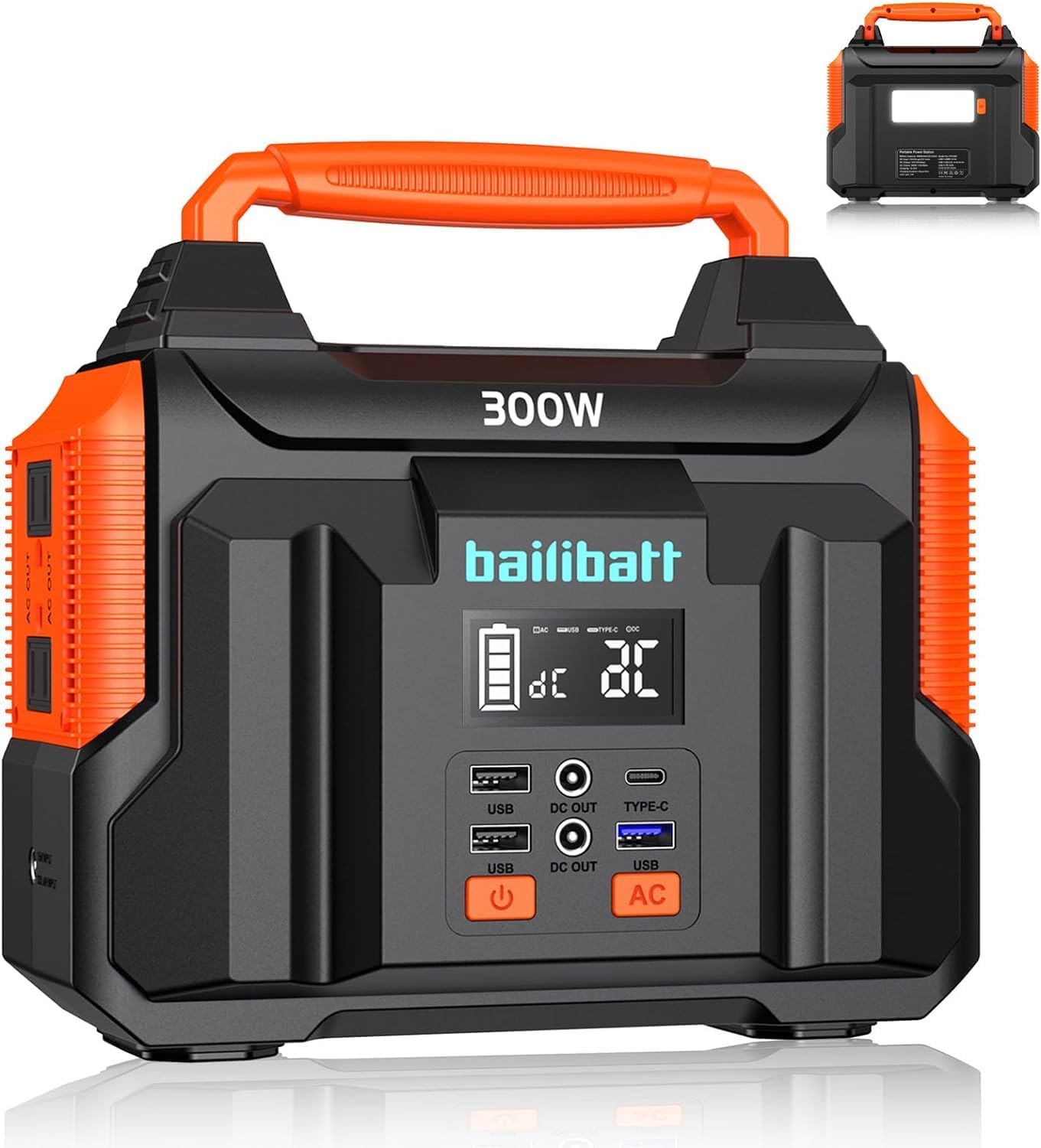 Portable Power Station 300W 257wh Lithium Battery Bailibatt Small Portable Generator for Home Use Camping Travel Emergency Hunting Outdoor, Large