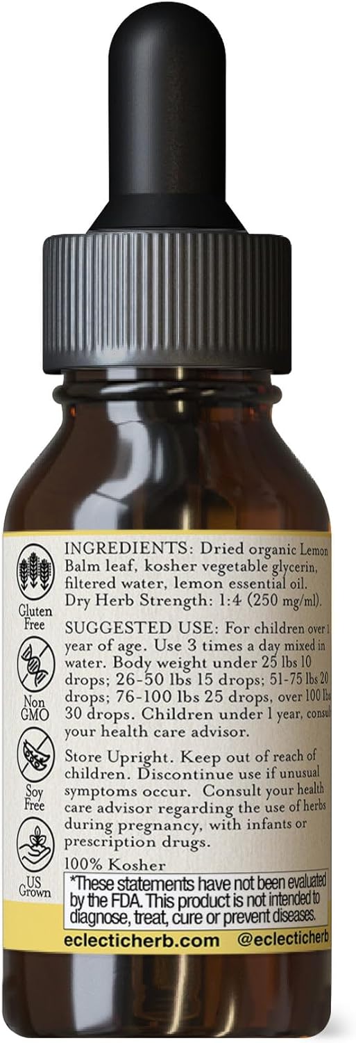 Eclectic Institute Kids Herbs – Bálsamo de limón, sabor a limón, calmante y apoyo del sistema nervioso, 1 fl oz (1.0 fl oz)