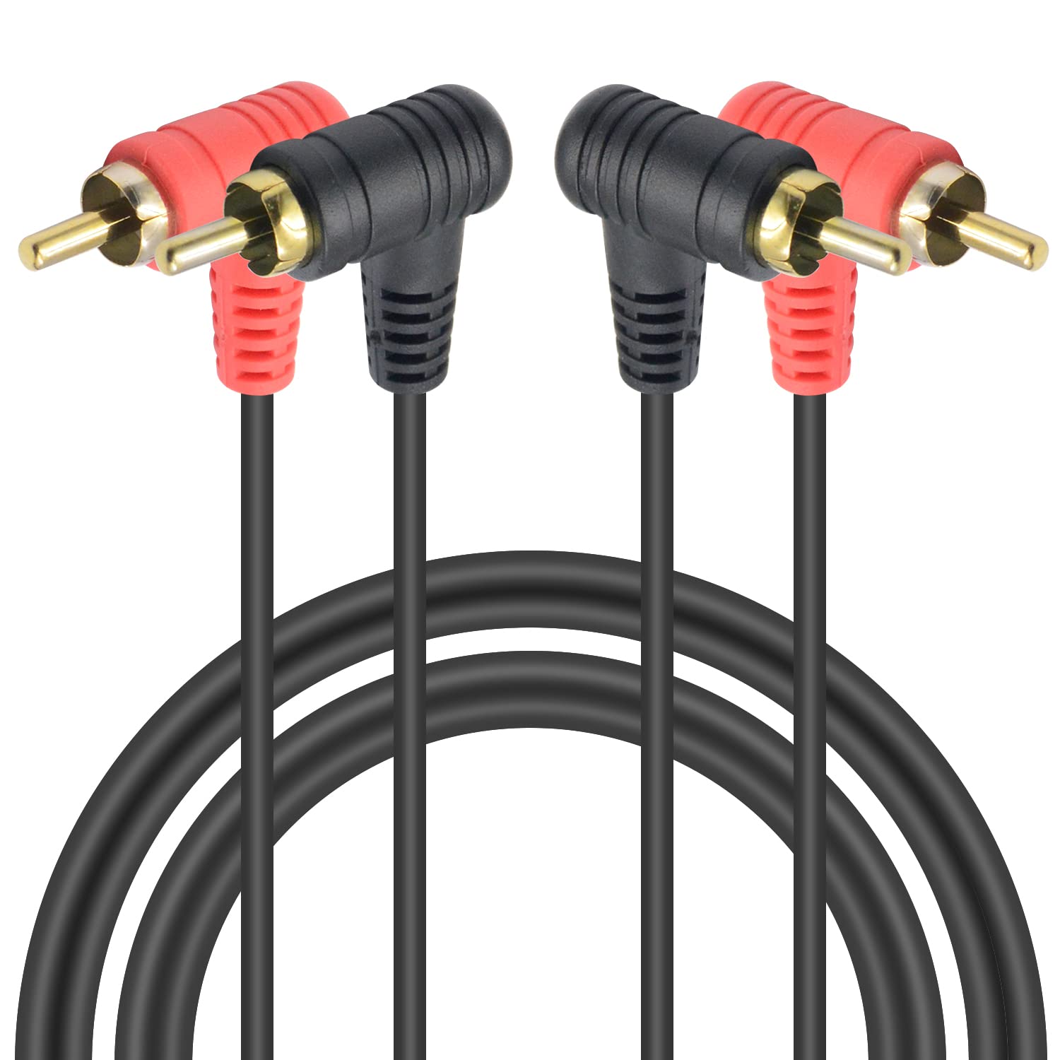 Duttek Cable RCA de 90 grados de 3 pies  3.3 ft, cable RCA doble en ángulo recto macho a macho chapado en oro, cable de audio RCA para