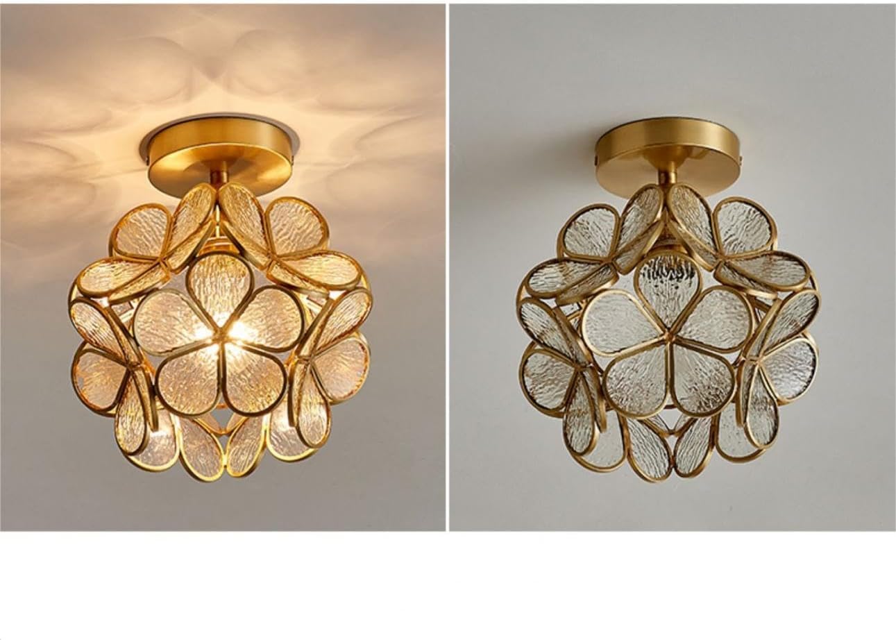 Lámpara de techo de pétalos de 7.9 pulgadas, luz de techo de cobre y vidrio estilo Tiffany, lámpara de techo moderna con base E27 para pasillo,