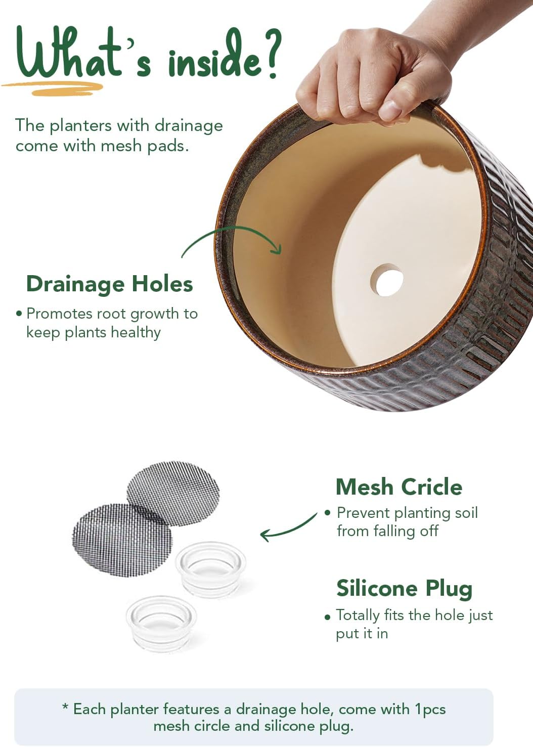 LE TAUCI Macetas para suculentas, maceta de cerámica de interior de 6.5 + 8 pulgadas con orificio de drenaje, moderna maceta decorativa redonda,