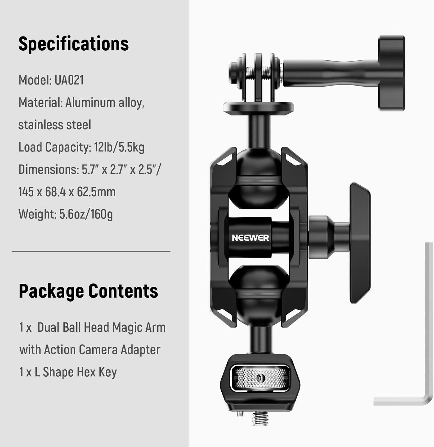 NEEWER Soporte de brazo mágico para Hero 12 11 10 Osmo Action 4 3 One X3 GO3, adaptador de brazo articulado con tornillo de 14 pulgadas para montaje
