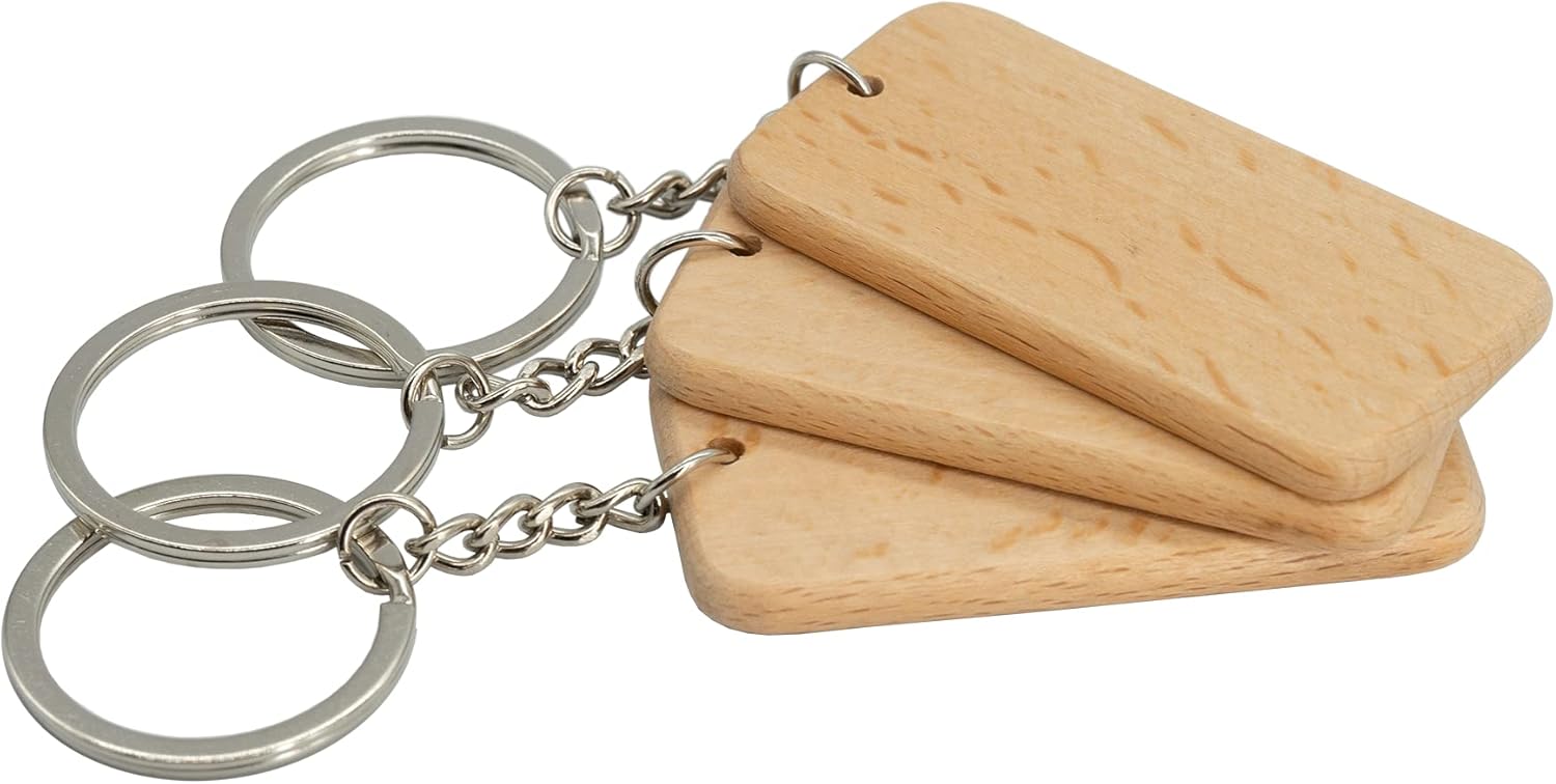 TFoRibbon Rectángulo de madera en blanco grabado en blanco etiqueta clave de madera con llavero paquete de 20 (TFoRibbon00053)
