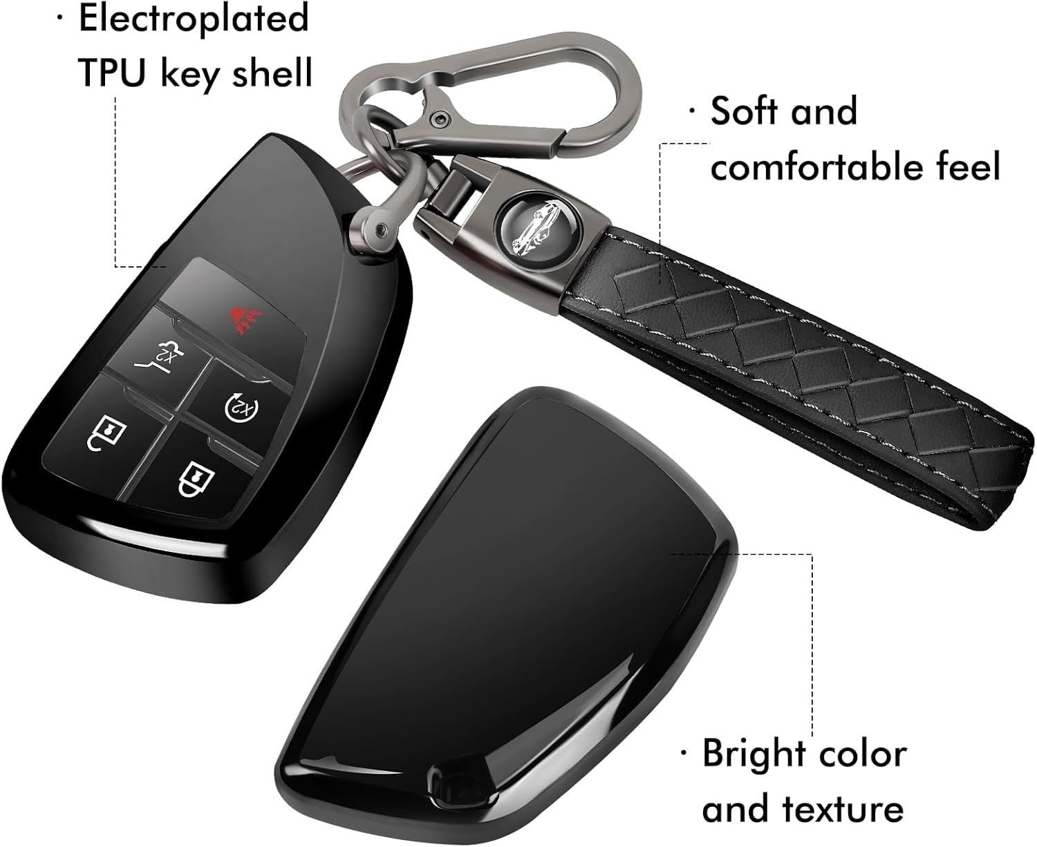 Funda compatible con Chevy Silverado 1500 GMC Sierra 1500 2022 2023, con llavero de cuero, funda de protección de TPU suave (negro)