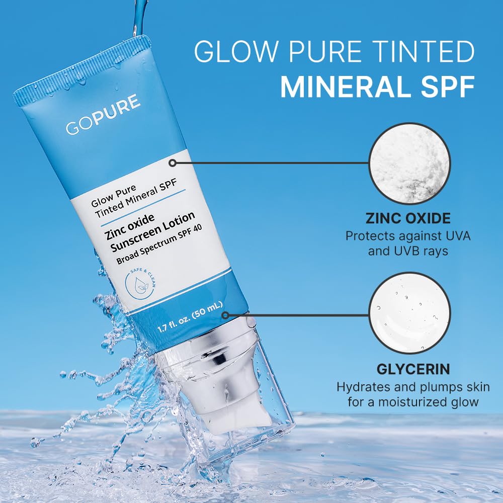 goPure Glow Pure Mineral SPF 40 PA +++  Protector solar facial probado por dermatólogos  Hidratante teñido con SPF  Piel brillante protegida  Sin