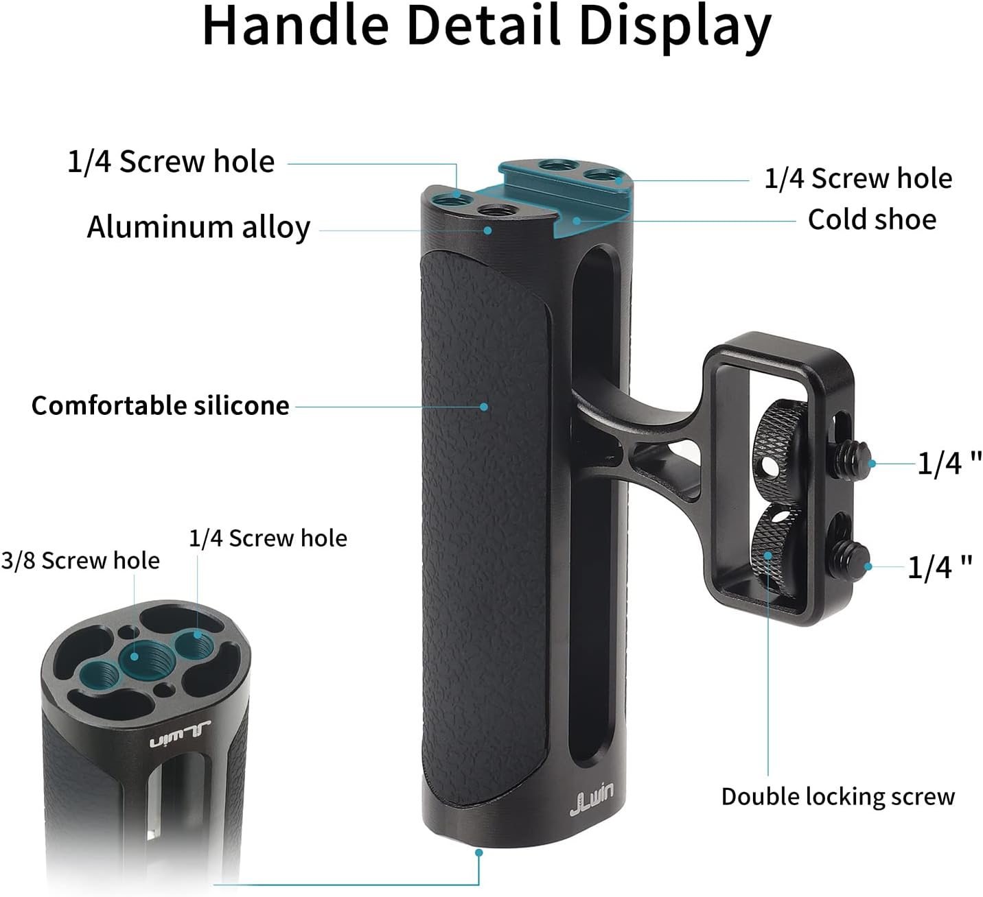 Foto4easy – Mango lateral universal para cámara, mango lateral ajustable hacia arriba y hacia abajo para jaula de cámara DSLR, orificio de tornillo