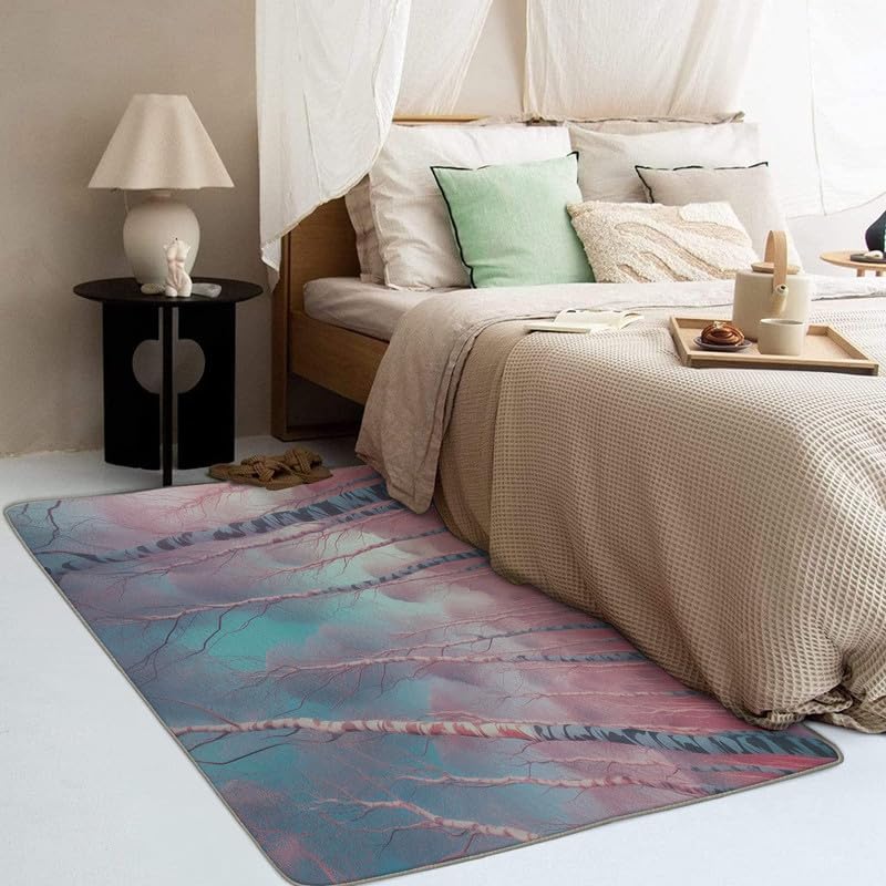 Alfombras blancas de abedul para dormitorio, sala de estar, alfombra de bosque de 6 x 9 pies, lavable, antideslizante, suave, alfombra de área de