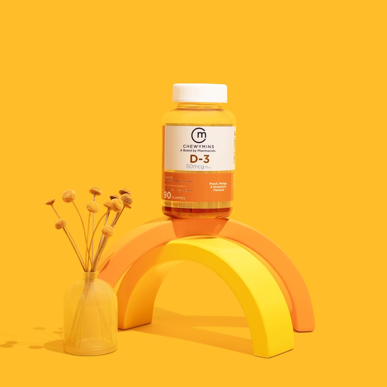 Gomitas de vitamina D-3 Halal – Sabor melocotón, mango y fresa – Sin OMG, orgánicas y vegetarianas – Apoya los huesos y el sistema inmunológico – 50