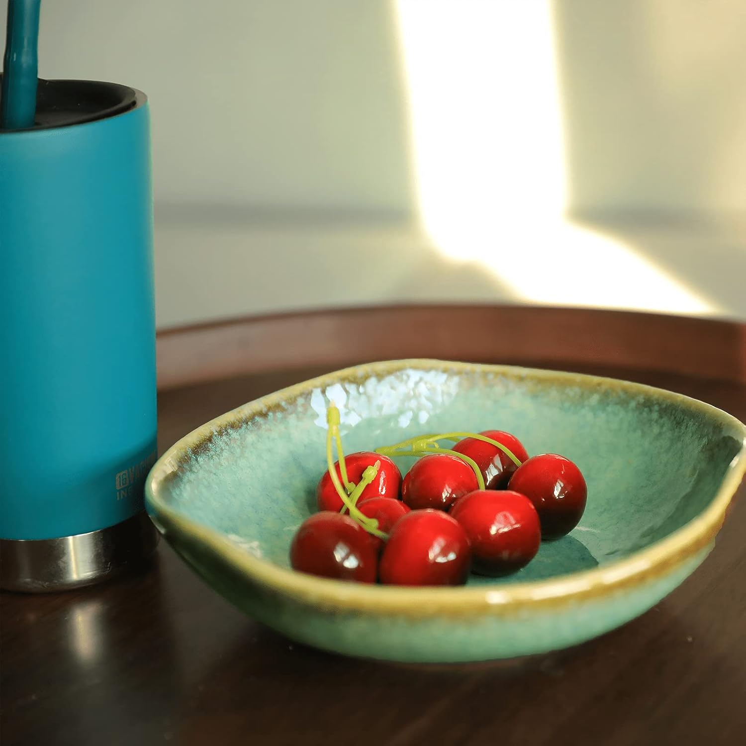 VOMANA Cuenco decorativo de cerámica con esmalte verde, cuenco pequeño para dulces de 8 pulgadas, plato para llaves para mesa de entrada, acento de