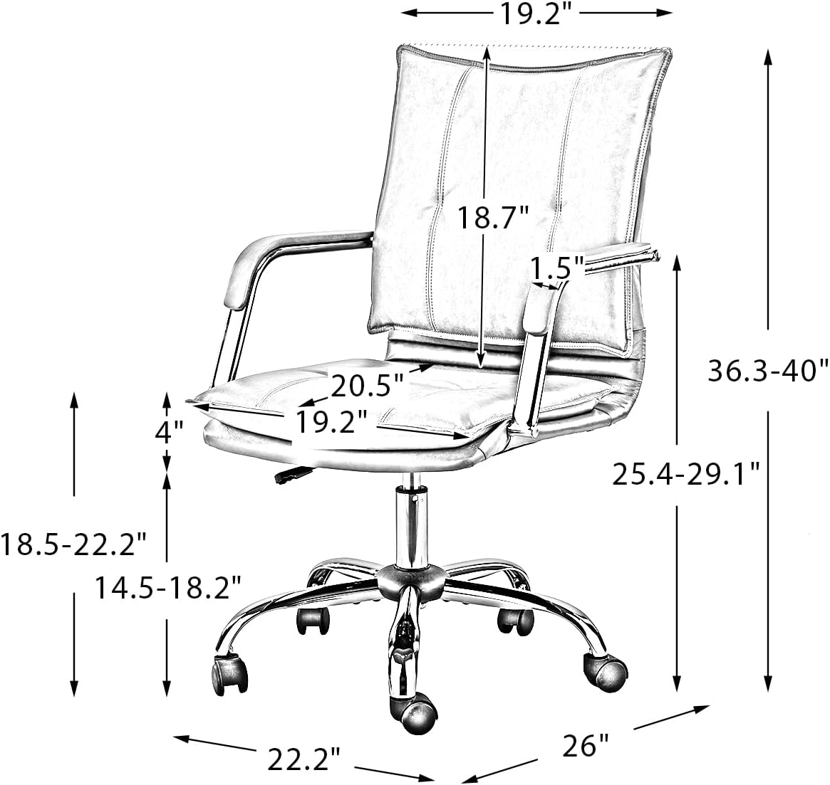 TINA’S HOME Silla de escritorio de piel sintética para oficina en casa, silla giratoria ajustable para computadora con patas y brazos dorados,