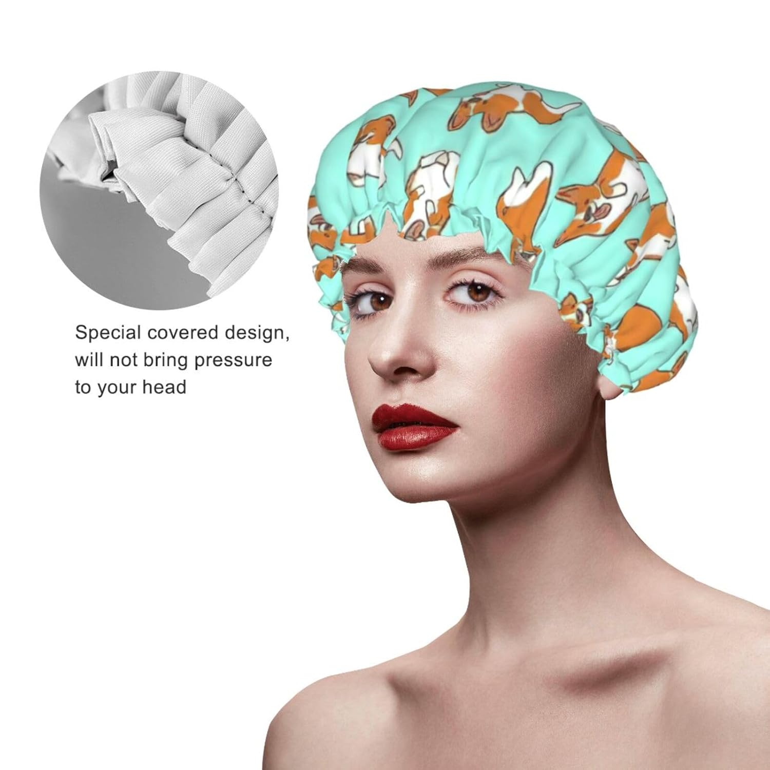 Corgi – Gorro de ducha impermeable de doble capa con estampado de perro, adecuado para todas las longitudes de cabello (10.6 x 4.3 pulgadas)