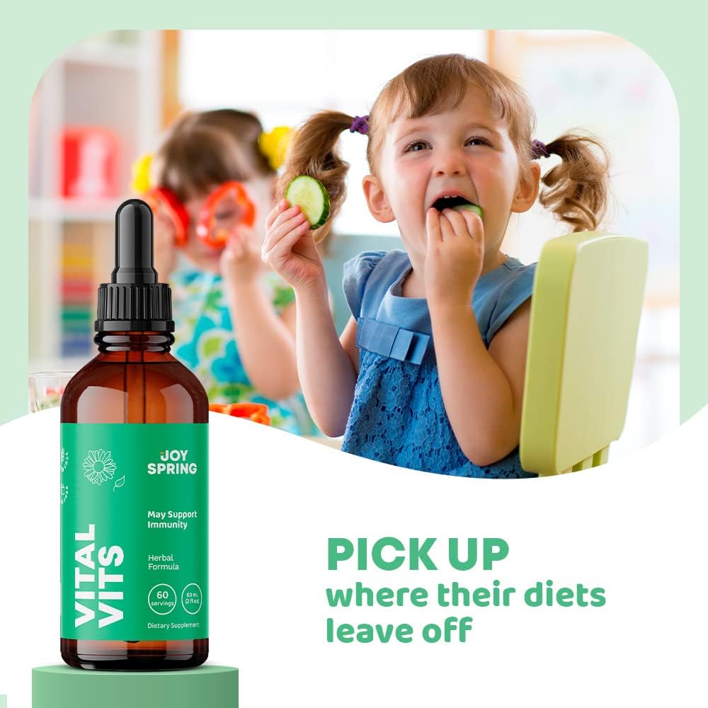 JoySpring Vital Vits, Burst B12 y Zincberry – Gotas de hierbas diarias naturales – Llena los huecos dietéticos – Paquete de regreso a la escuela –