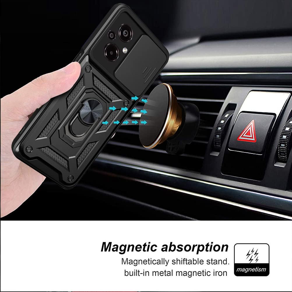 Ysnzaq Funda resistente a prueba de golpes de grado militar para Xiaomi Poco M5 6.58″, protección de lente de ventana deslizante con soporte