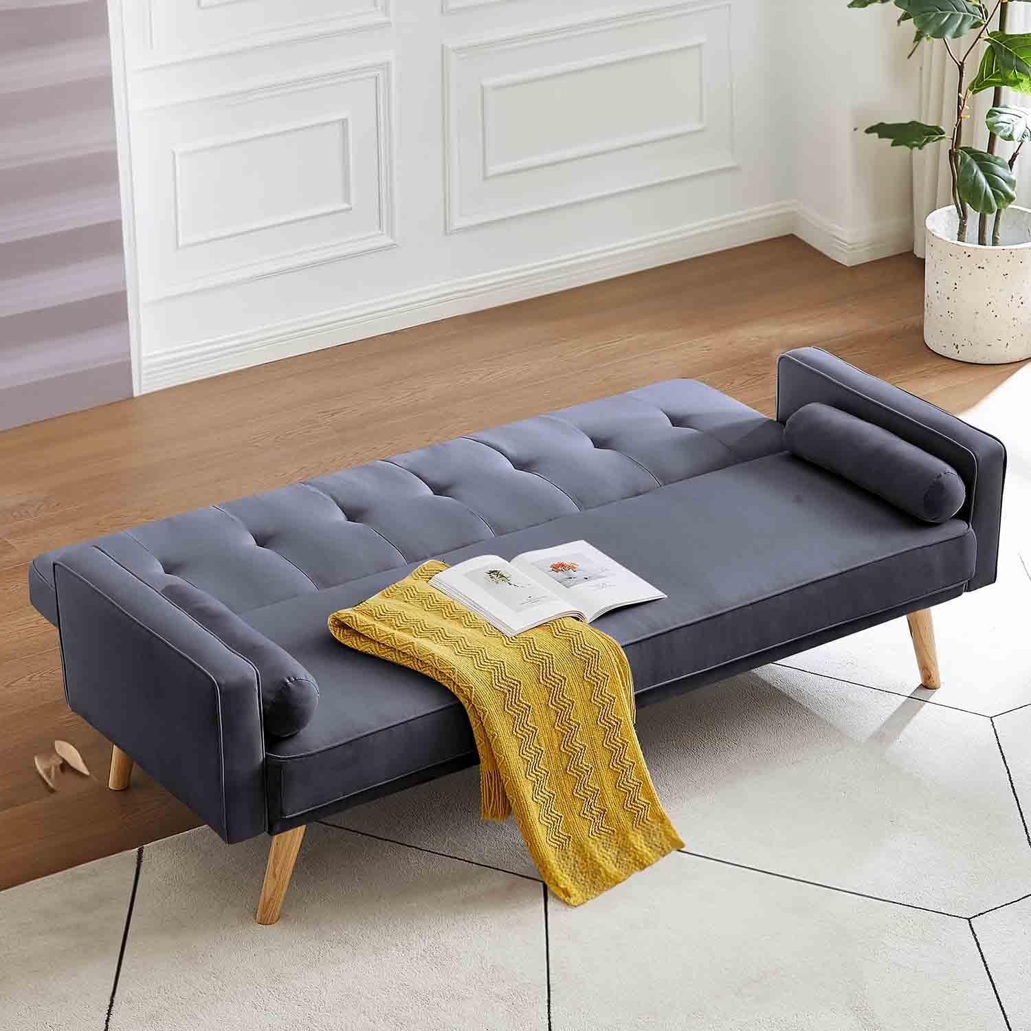 Sofá cama tipo futón de mediados de siglo de 72 pulgadas, sofá cama convertible con patas de maderareposabrazosalmohadas, sofá biplaza tapizado