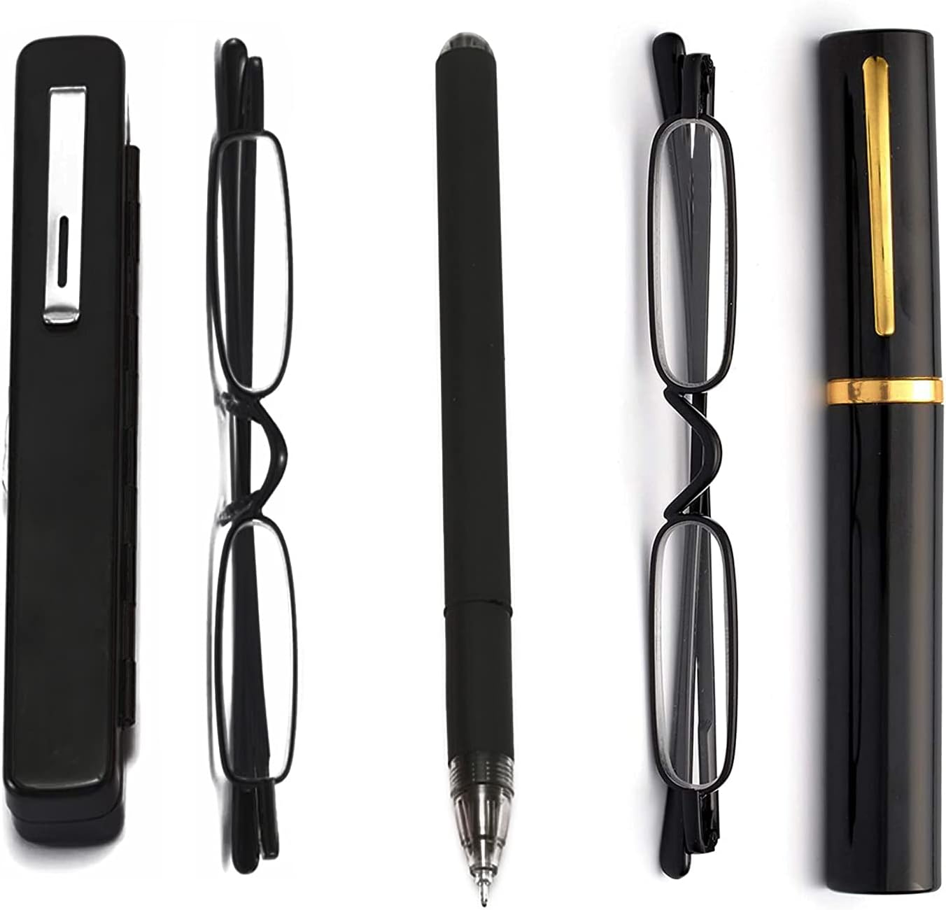 Mini gafas de lectura de metal – Lectores de bolsillo delgados con estuche de clip de pluma para estuche de lectura (2 PCS) 1.00