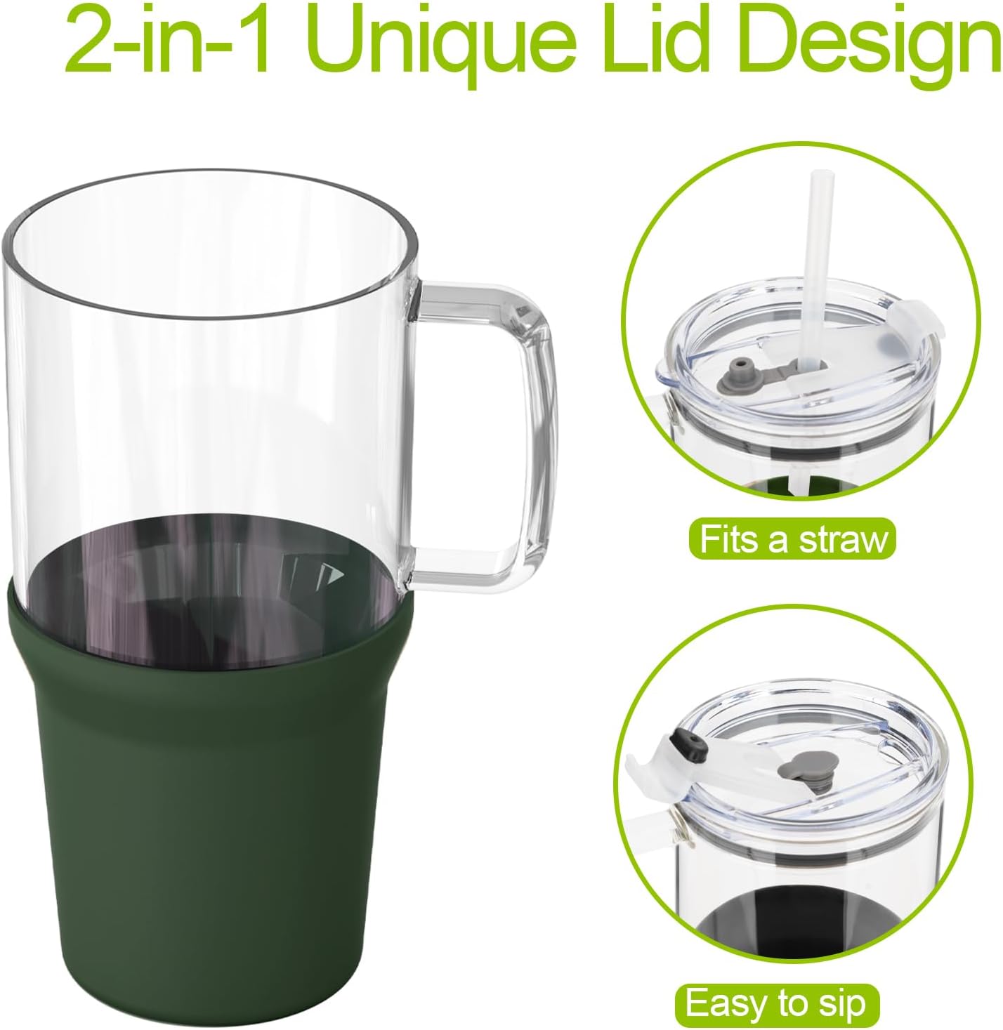 Zenbo Vaso de vidrio con tapa y popote, taza de café helado de 32 onzas con asa, botellas de agua de vidrio con funda de silicona, taza de vidrio