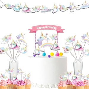 Juego de decoración de fiesta de cumpleaños de Narwhal. Gran paquete para temática de narval para niñas Juego de decoración de fiesta de cumpleaños de Narwhal. Gran paquete para temática de narval para niñas