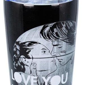 Silver Buffalo Vaso de acero inoxidable de doble pared con pajilla, diseño de Star Wars Love You to the Death Star and Back, 22 onzas Silver Buffalo Vaso de acero inoxidable de doble pared con pajilla, diseño de Star Wars Love You to the Death Star and Back, 22 onzas