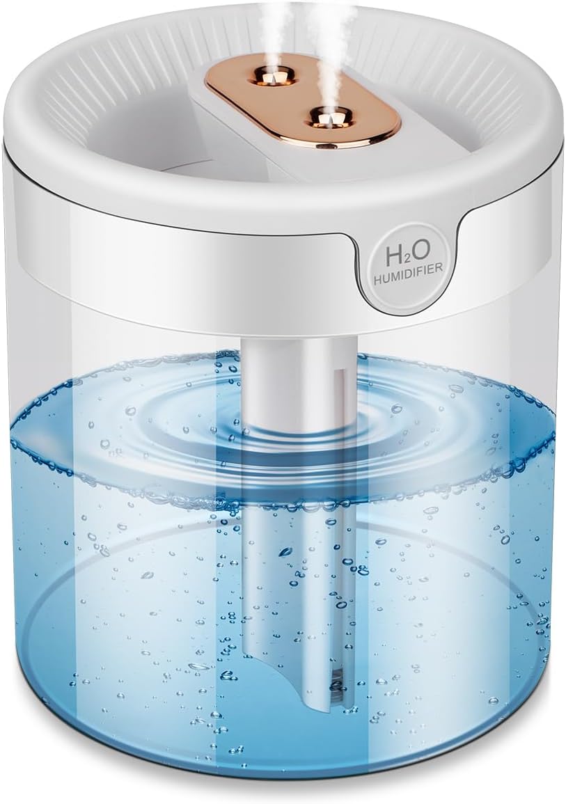 Yagxizn Humidificador de habitación pequeña para dormitorio, mini humidificador de aire portátil de 2 L, humidificador USB con luz nocturna,