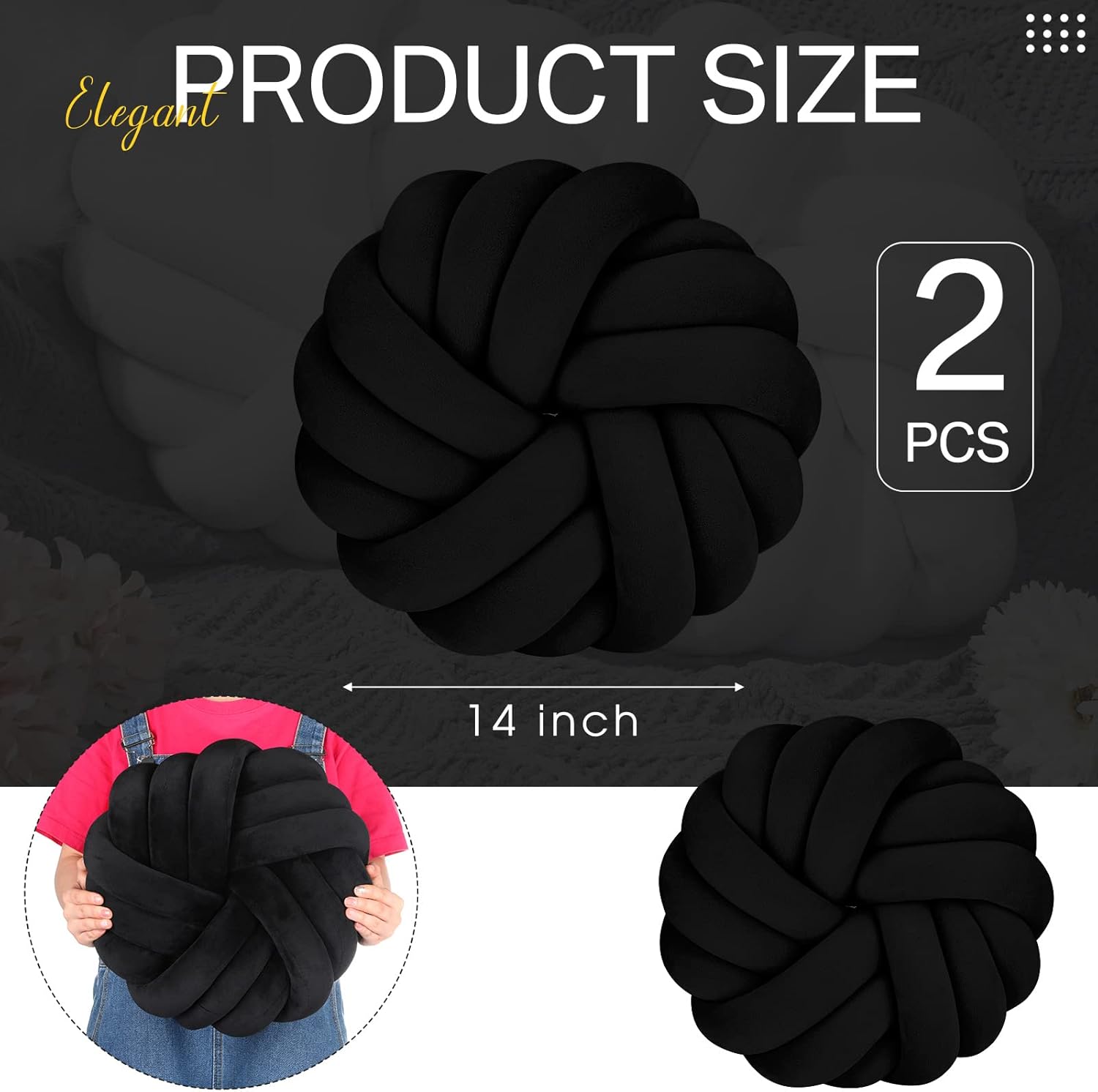 Fumete 2 almohadas decorativas de 14 x 14 pulgadas, almohada con nudo para sofá y dormitorio, almohada de felpa suave, cojín hecho a mano para silla
