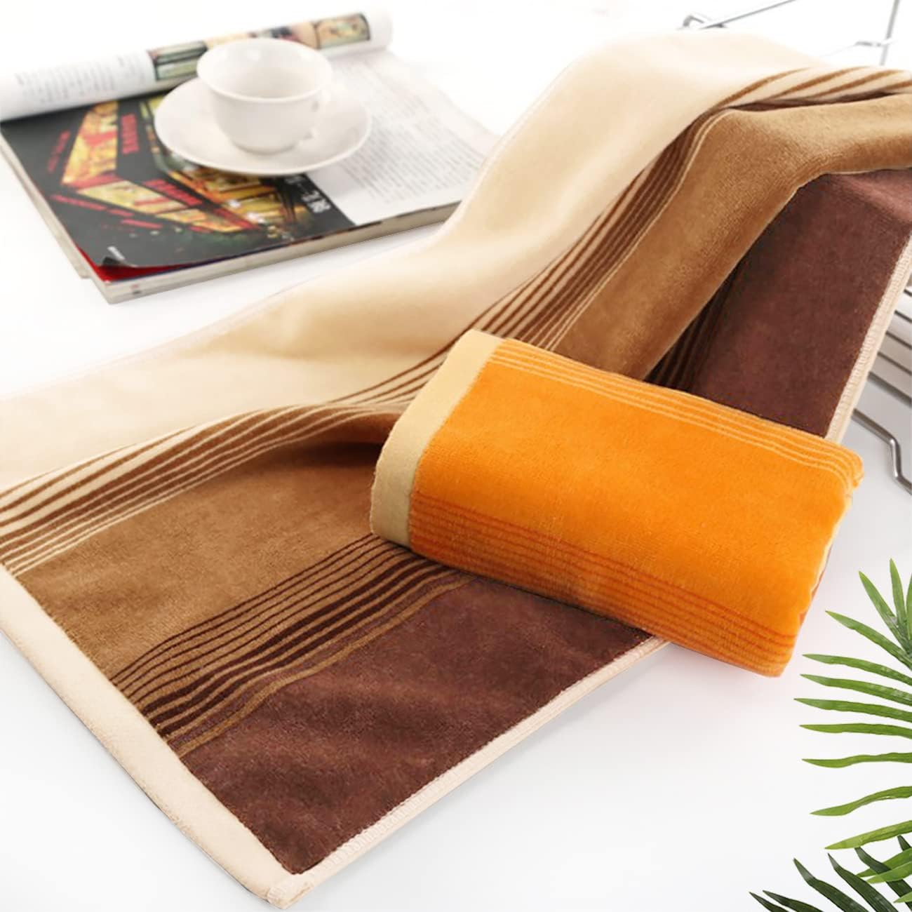 Pidada Juego de 4 toallas de mano con patrón de rayas, 100% algodón, suaves toallas decorativas para baño, 13.8 x 29.5 pulgadas (naranja)