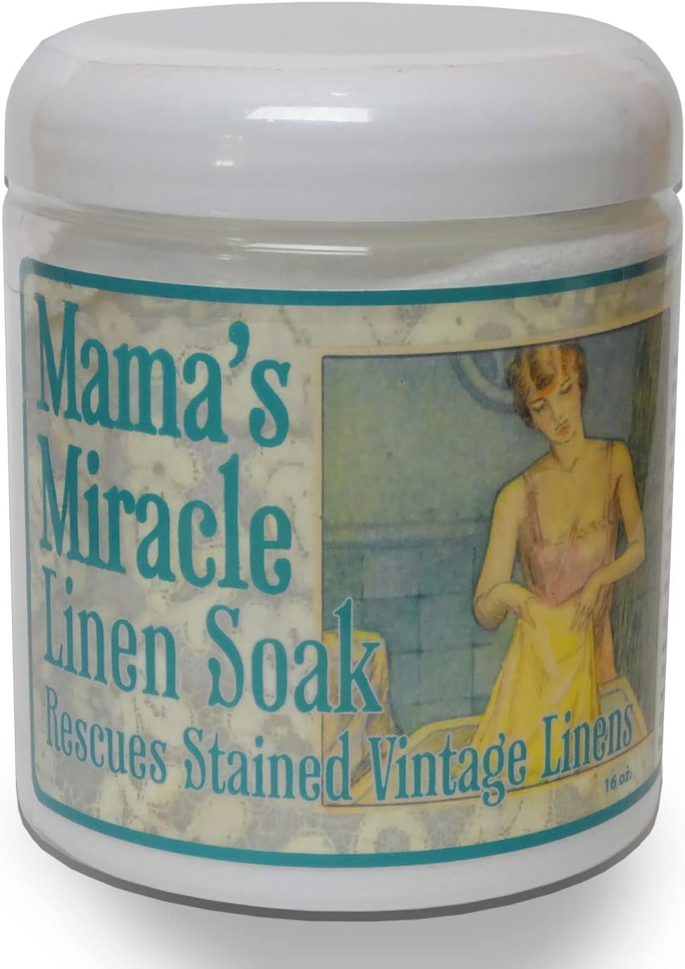 Mama’s Miracle Remoje de lino (16 oz.) Removedor de manchas suave para ropa de cama vintage y antigua hace 25 galones