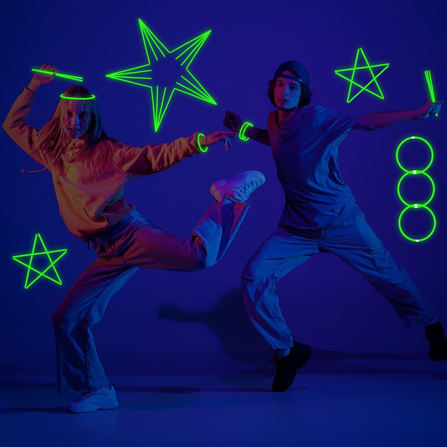 YOFOBU 300 pulseras y collares verdes que brillan en la oscuridad a granel con conectores de 8 pulgadas, barras luminosas de neón para Hawii,